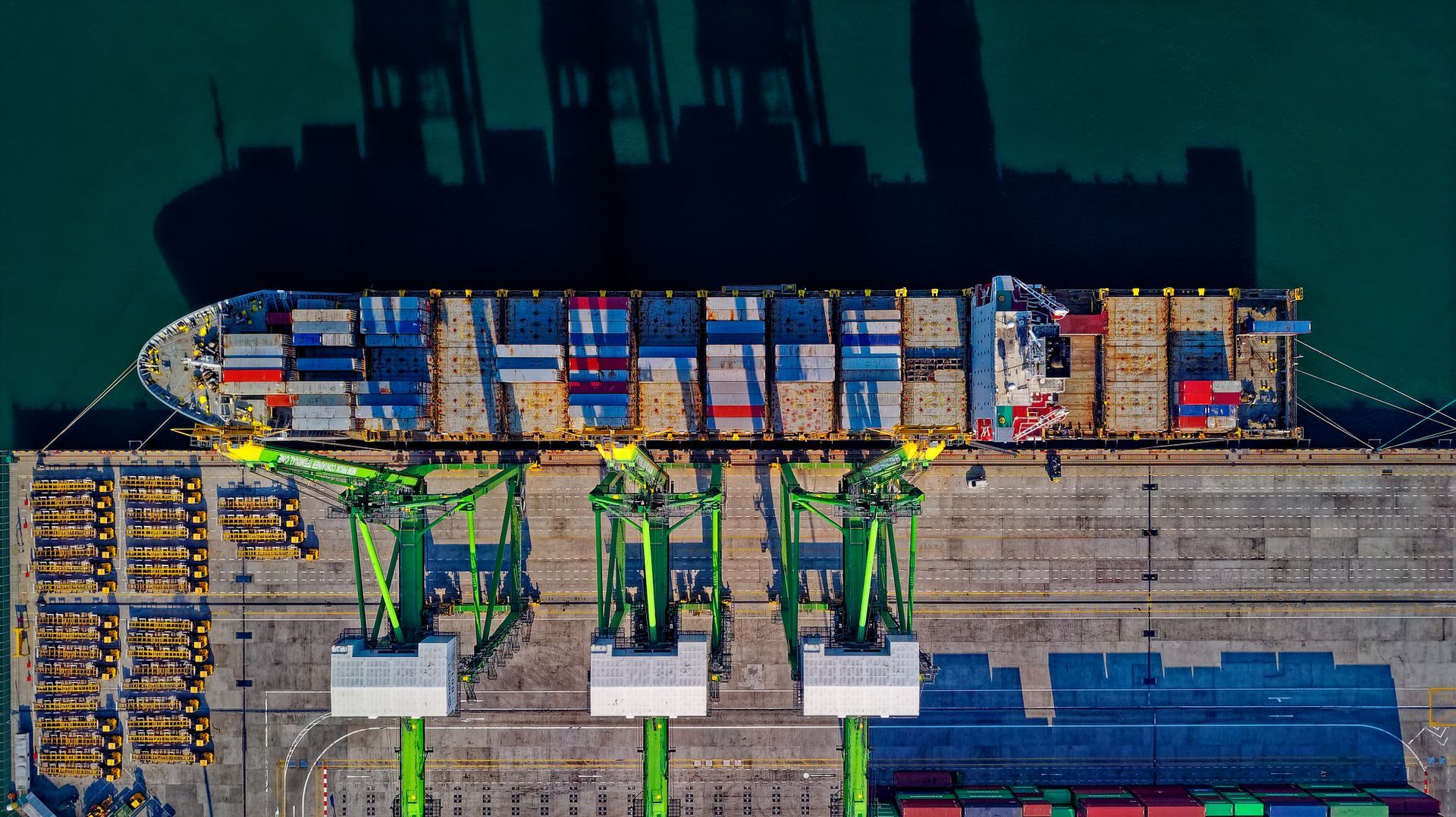 Aerial view of a container port